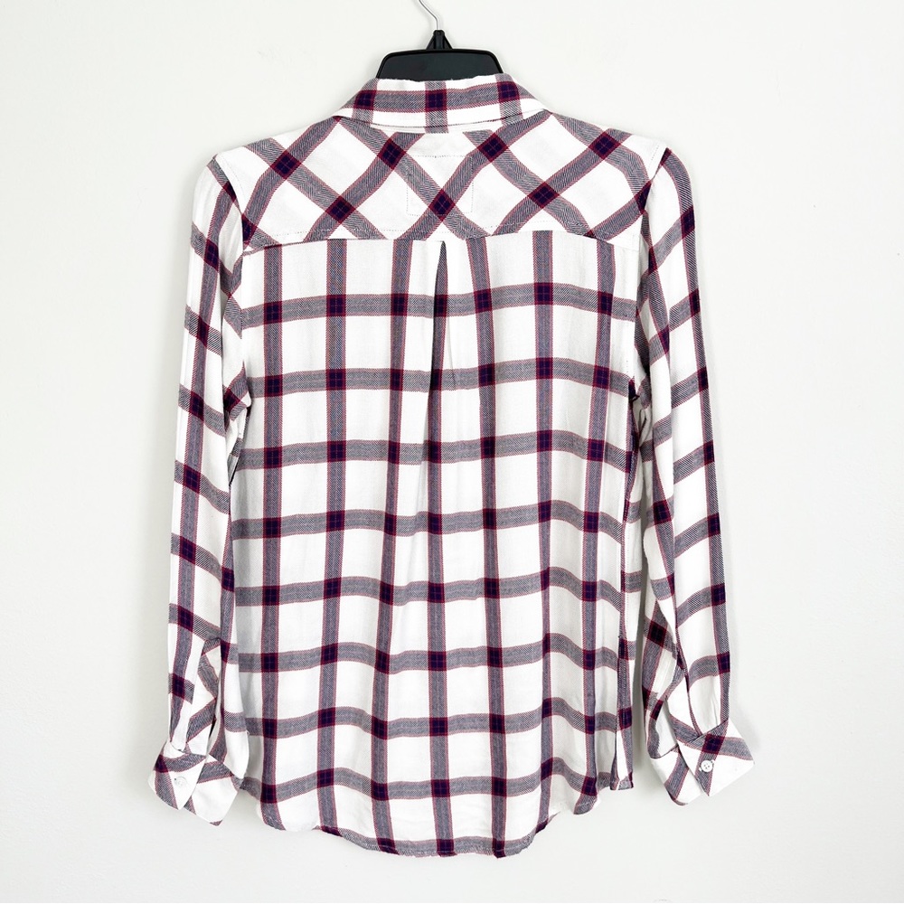 Rails Plaid Flannel Top Long Sleeve Button Down Shirt White Red Navy Blouse XS - Picture 14 of 17